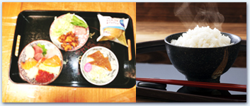 下宿ふなみずのご飯は味自慢。栄養満点でご飯は北海道産米がおかわり自由です。